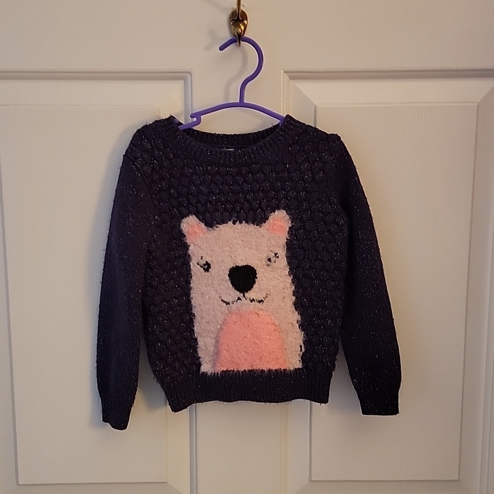 Cat & Jack girls 2T sweater with Llama head on front and back, blue and peach.